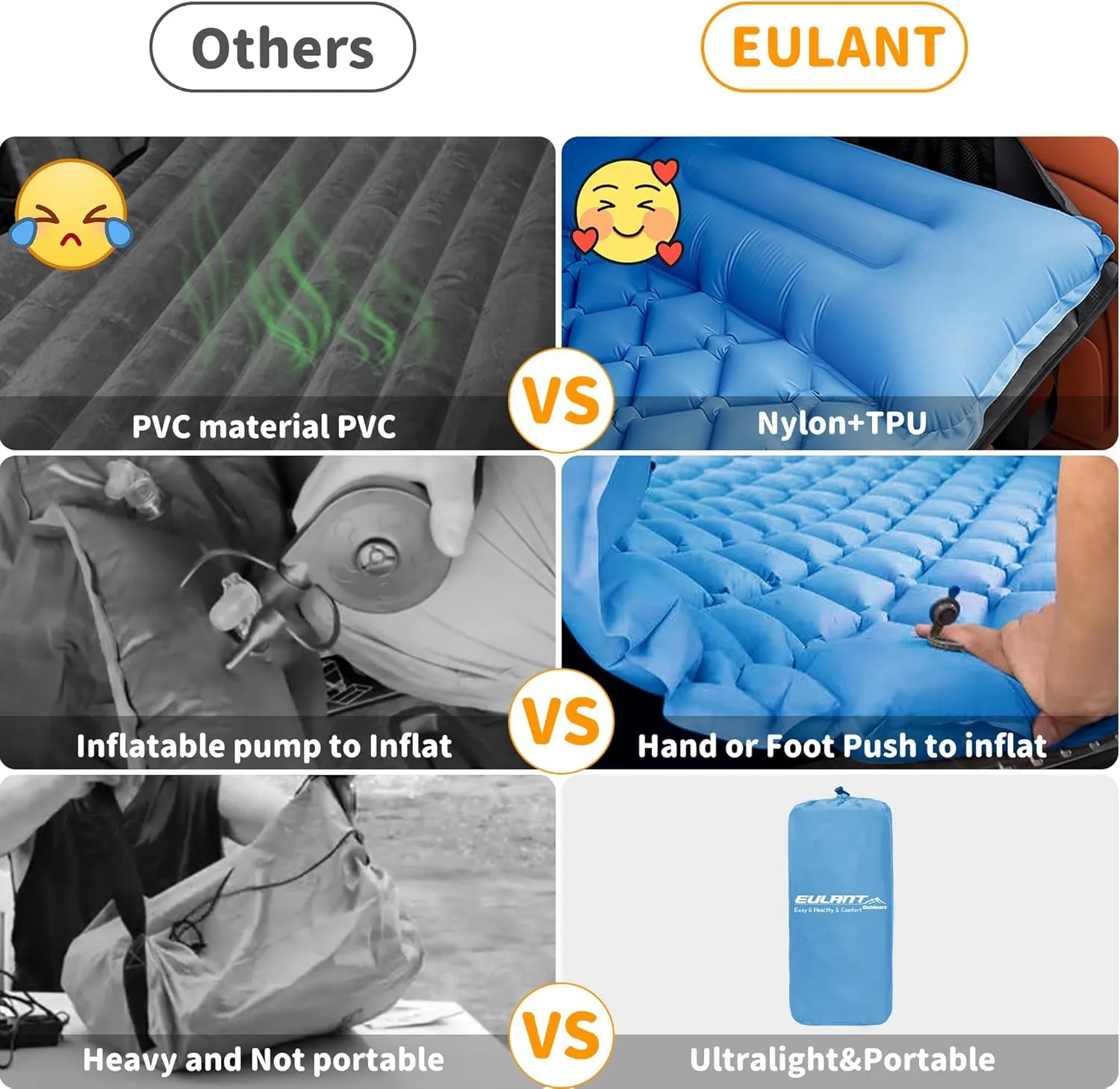 EULANT SUV Air Mattress for Car Camping and Travel,Inflatable Car Air Mattress with Pillow Built-in Foot Pump,Inflatable Thicken Air Bed for SUV,Trunk,MPV