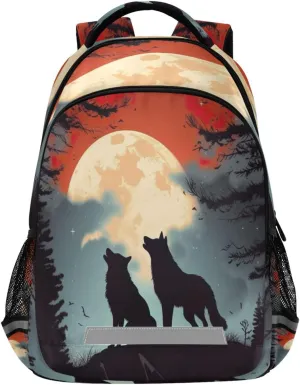 Evening Moon Wolf Design Waterproof Backpack - Casual Outdoor Sports Daypack with Ergonomic Shoulder Straps#614