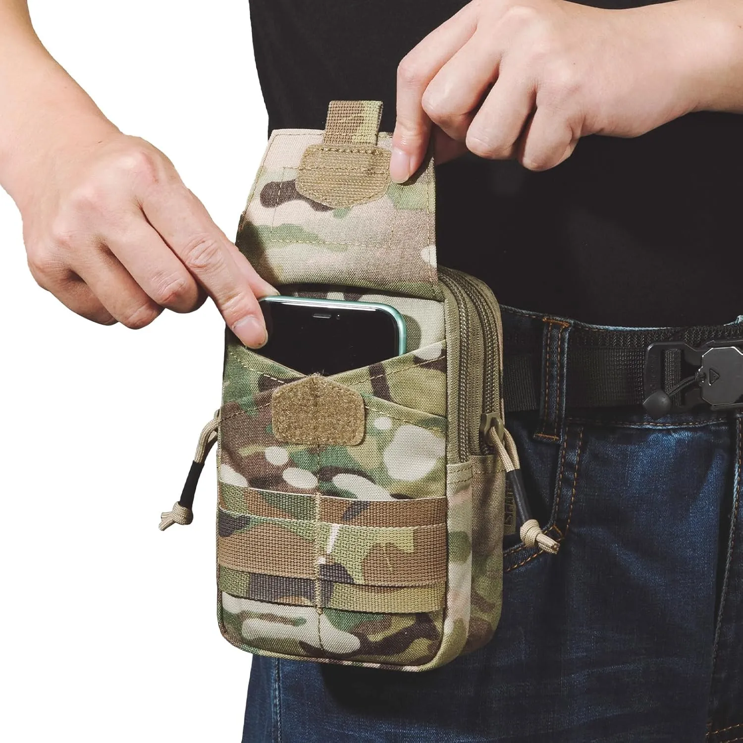EXCELLENT ELITE SPANKER Tactical Molle EDC Pouch Nylon Belt Waist Bag Camping Hiking Organizer with Cellphone Holster for iPhone 12Pro 12 11ProMax XsMax XR XS X 8Plus 8 7 6 Samsung Galaxy Note 9 S9