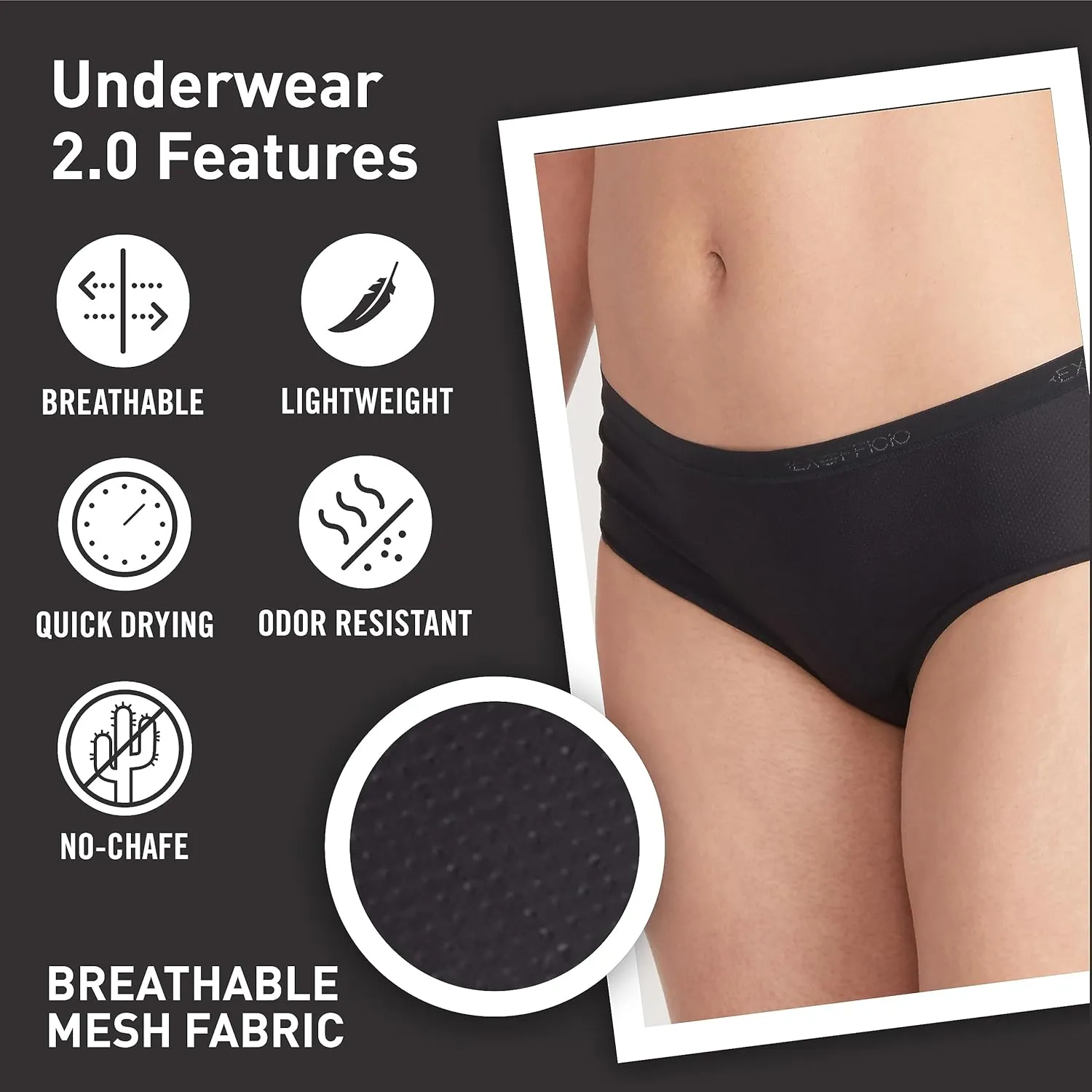 ExOfficio Women's Give-N-Go Hipster 2.0- Breathable, Durable Easy Care Travel Underwear