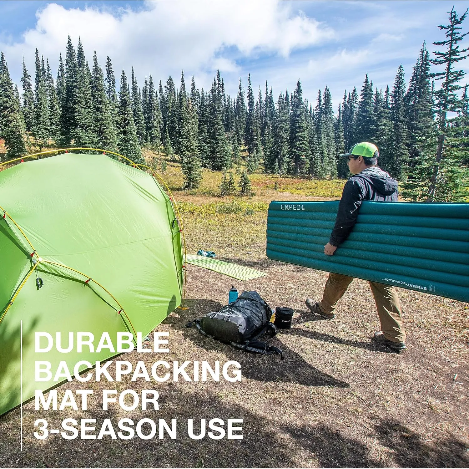 Exped Dura 3R | Abrasion Resistant | Insulated and Comfortable | 25 Degree Sleeping Pad, Cypress, Long Wide