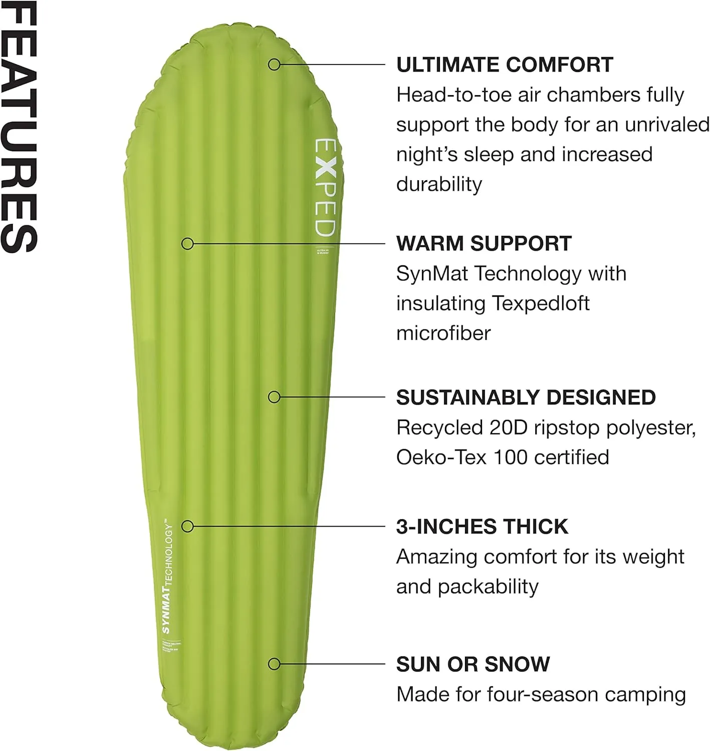 Exped Ultra Series: 1R, 3R, 5R, 7R Single & Duo - Lightweight Backpacking Mat - Packable and Comfortable - Sleeping Pad with Pumpbag for Self-Inflation