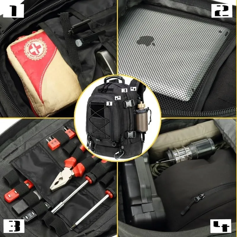 Extra Large 60L Tactical Backpack for Men Women Outdoor Water Resistant Hiking Travel Laptop Bag(BK)