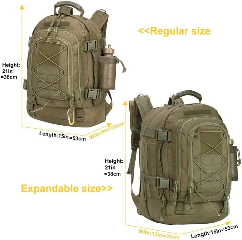 Extra Large 60L Tactical Backpack for Men Women Outdoor Water Resistant Hiking Travel Laptop Bag(BK)