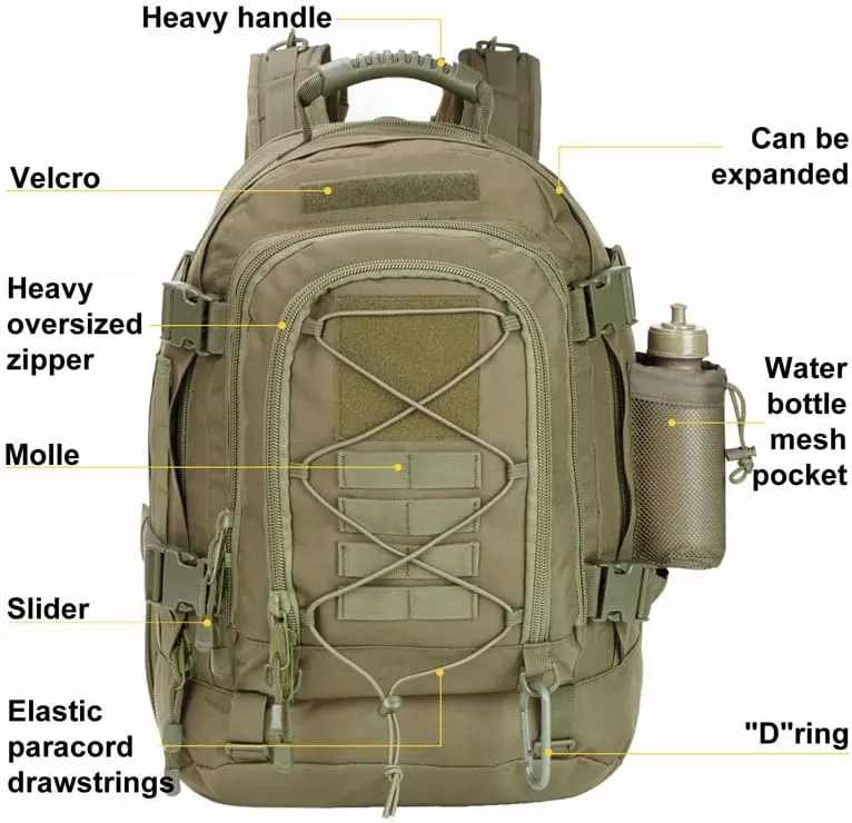 Extra Large 60L Tactical Backpack for Men Women Outdoor Water Resistant Hiking Travel Laptop Bag(BK)