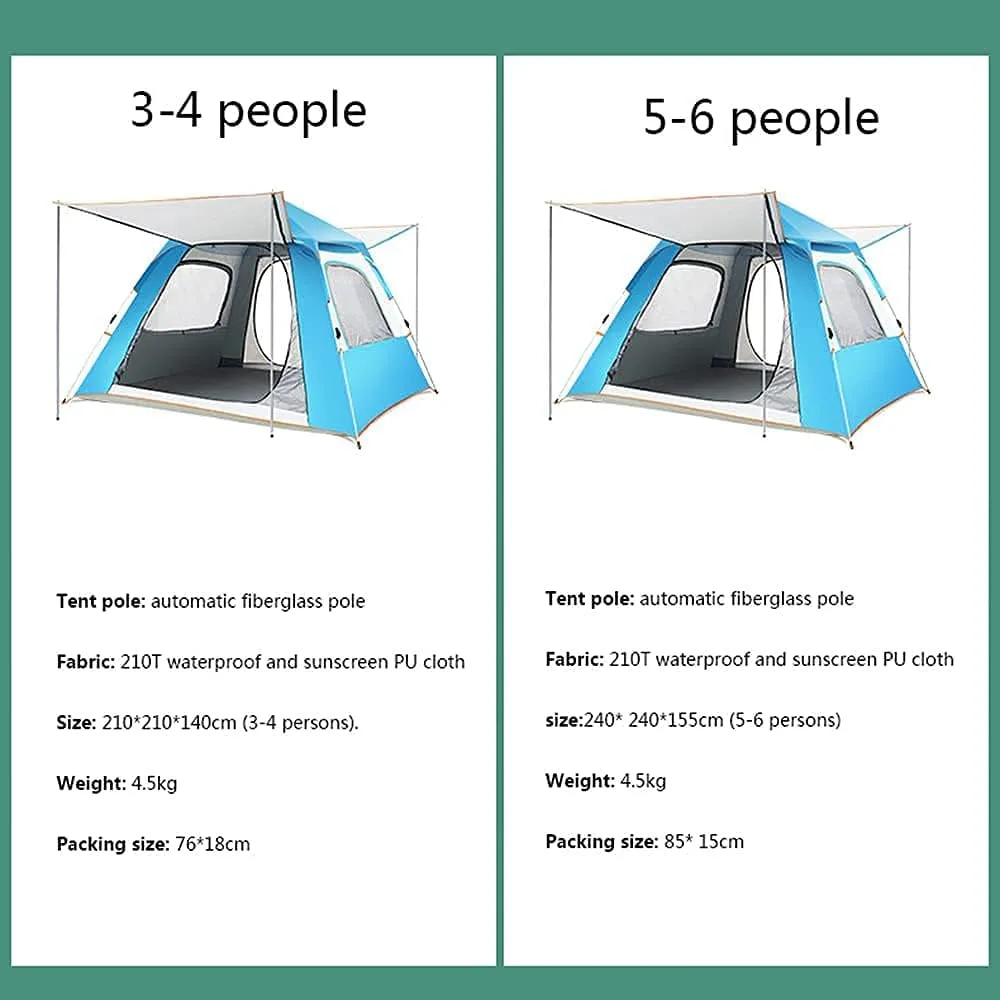 Family Camping Tent, Automatic Rainproof Outdoor Pop-Up, Full Head Height, Ultra-Light Backpack,215 * 215 * 155Cm