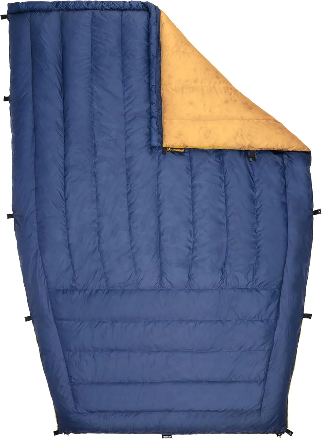 Featherstone Moondance 25 850 Fill Power Down Top Quilt Mummy Sleeping Bag Alternative for Ultralight Backpacking Camping and Thru-Hiking Color: Navy/Marigold