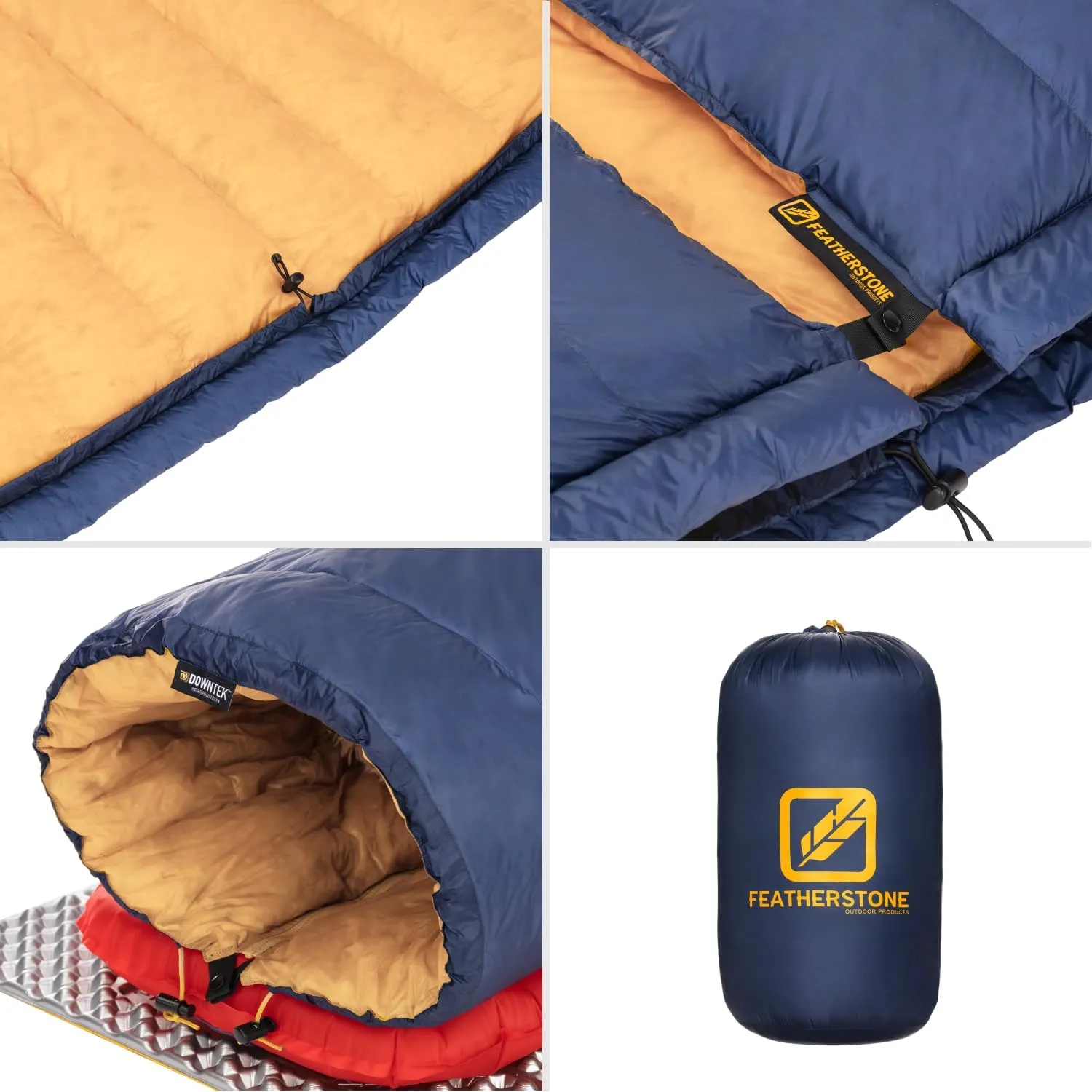 Featherstone Moondance 25 850 Fill Power Down Top Quilt Mummy Sleeping Bag Alternative for Ultralight Backpacking Camping and Thru-Hiking Color: Navy/Marigold