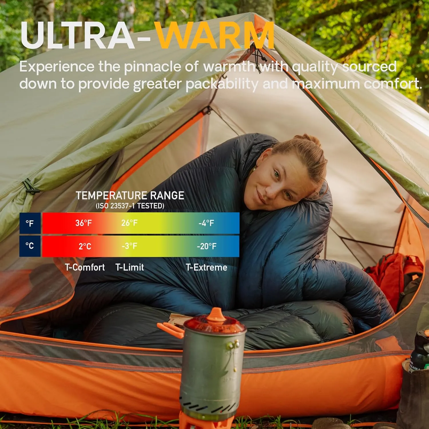Featherstone Moondance 25 850 Fill Power Down Top Quilt Mummy Sleeping Bag Alternative for Ultralight Backpacking Camping and Thru-Hiking Color: Navy/Marigold