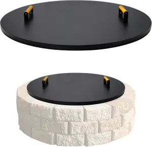 Febtech Fire Pit Cover Round 36" - Heat Resistant Coated 2-MM Carbon Steel Fire Pit Protector Shield With Dual Wooden Handles - Perfect for Fire Pit Inside Up to 34"