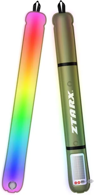 FELICON Solar/Type-C Rechargeable Camping RGB Light Bar, IP66 Waterproof LED Tube, TPU Ultralight Electric Light, 4000mAh Foldable Inflatable Outdoor Tent Light for Camping, Hiking, Traveling, Party