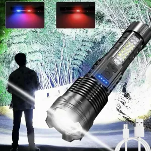 FETNHU Observatioy Flashlight, Observatioy Outdoor Lighting White Laser Flashlight, Observatory Flashlight with Cob Warning Side Work Light, USB Tactical Flashlight Rechargeable (2PCS)
