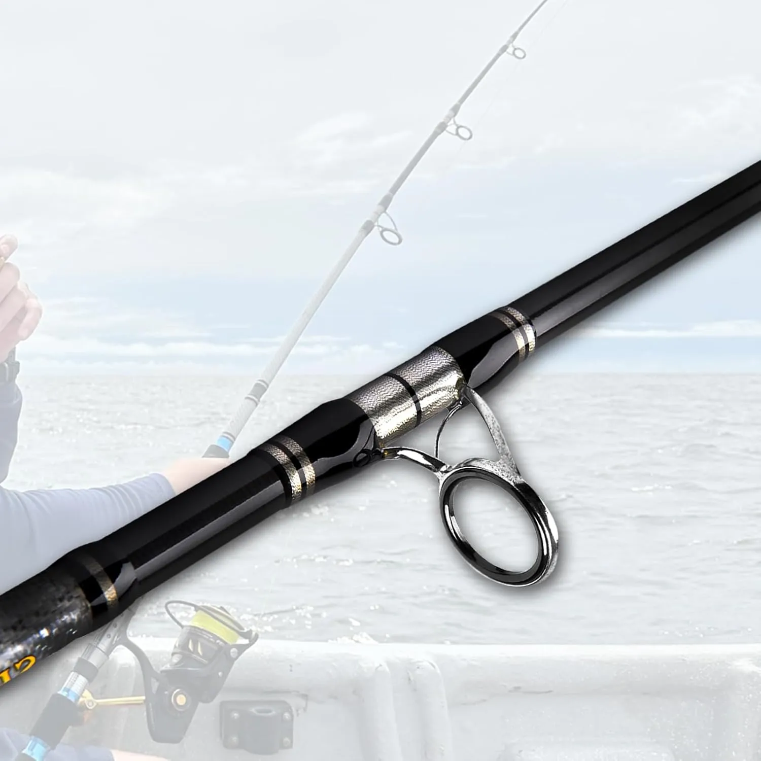 Fiblink 3-Piece Spinning Rod Heavy Spinning Fishing Rod Portable Fishing Rod Graphite Spin Rod (30-50 Pound Test)