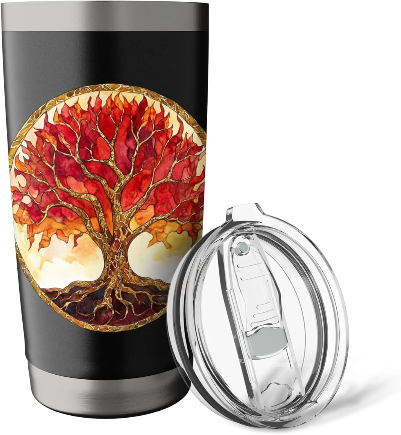 Fiery Tree of Life, Vibrant Flame, Roots Stainless Steel Insulated Tumbler