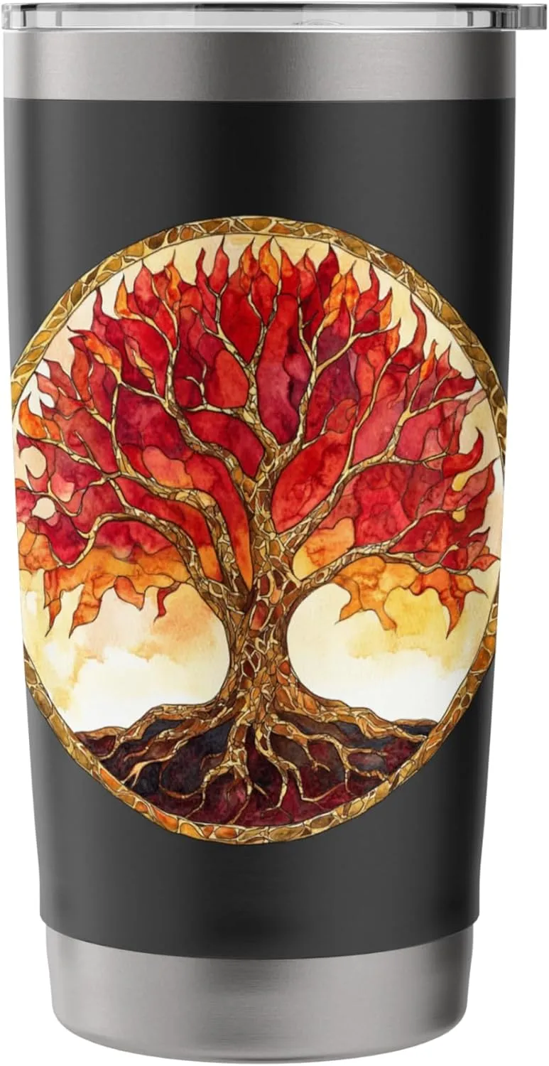 Fiery Tree of Life, Vibrant Flame, Roots Stainless Steel Insulated Tumbler