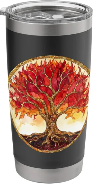 Fiery Tree of Life, Vibrant Flame, Roots Stainless Steel Insulated Tumbler