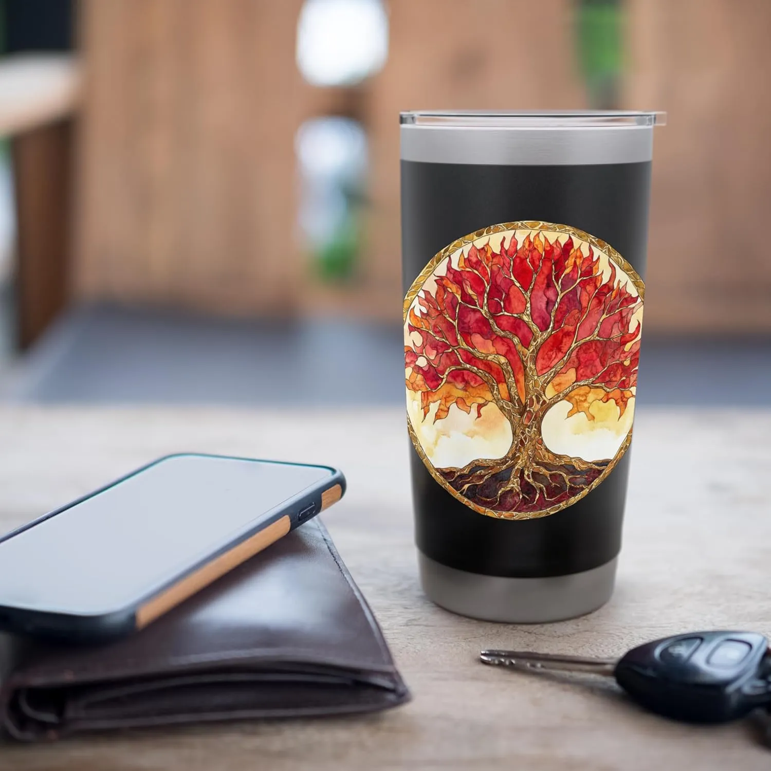 Fiery Tree of Life, Vibrant Flame, Roots Stainless Steel Insulated Tumbler
