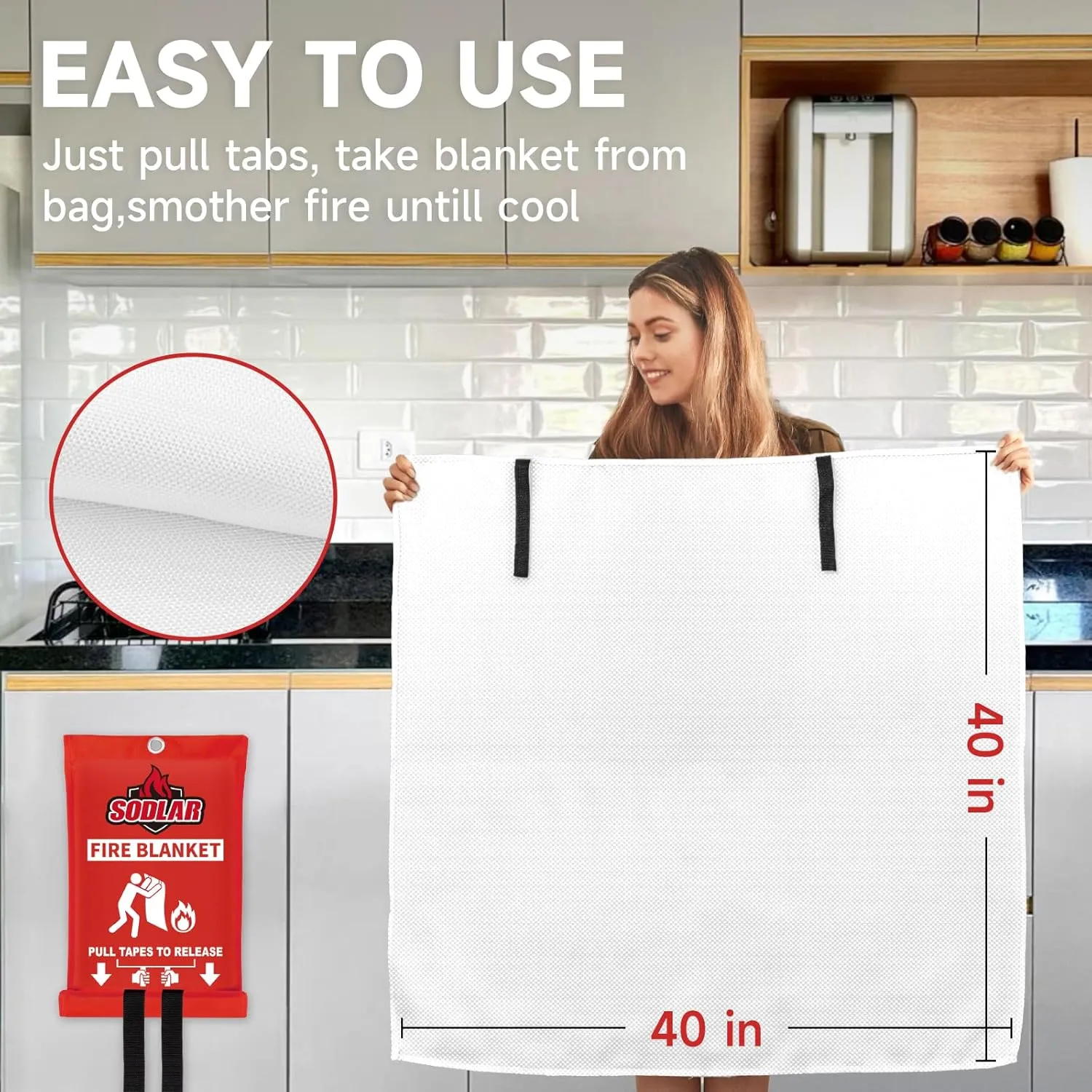 Fire Blanket Emergency for Home Kitchen - 40"x40" Fireproof Safety Protection Fiberglass Flame Retardant Blankets Survival Essential Kit for House Car Camping Outdoor Fireplace Grill BBQ - 12 Pack