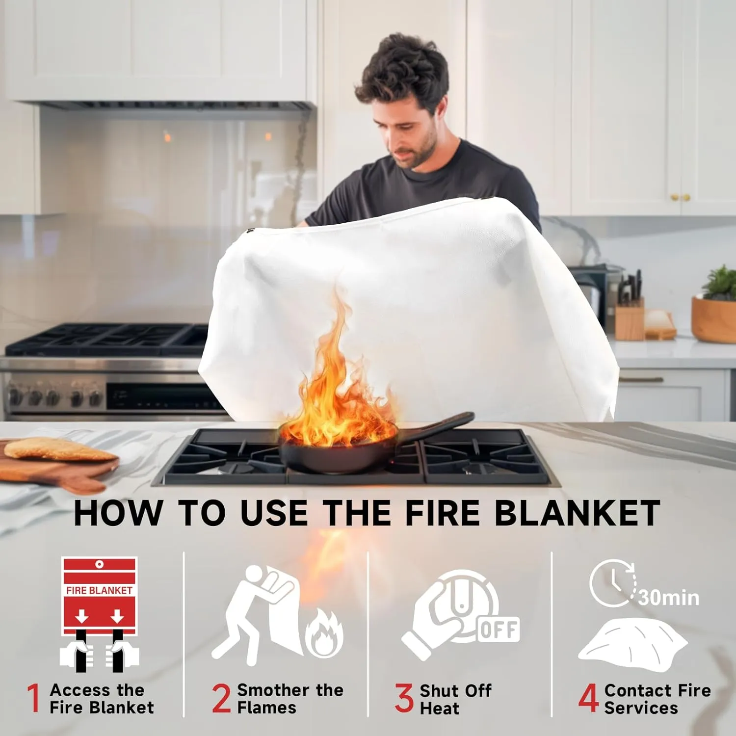 Fire Blanket Emergency for Home Kitchen - 40"x40" Fireproof Safety Protection Fiberglass Flame Retardant Blankets Survival Essential Kit for House Car Camping Outdoor Fireplace Grill BBQ - 12 Pack
