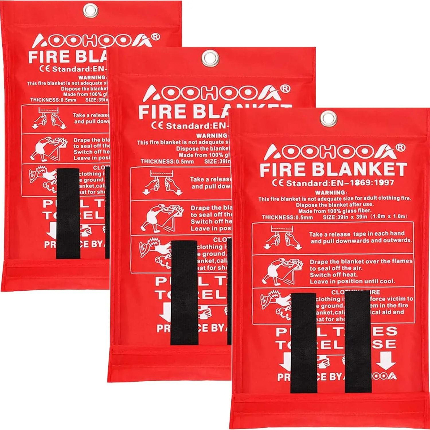 Fire Blanket Fiberglass Emergency Fire Safety Blankets Flame Retardant Protection for Kitchen,Camping,Fireplace,Grill,Car,RV,Boat (3 Pack)