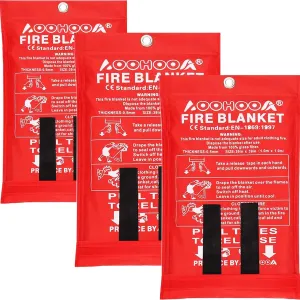 Fire Blanket Fiberglass Emergency Fire Safety Blankets Flame Retardant Protection for Kitchen,Camping,Fireplace,Grill,Car,RV,Boat (3 Pack)
