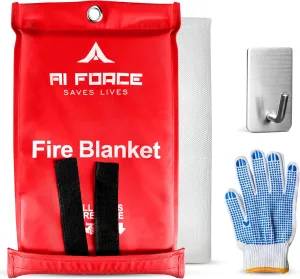 Fire Blanket with Gloves & Hooks – Fireproof Emergency Safety Blanket for Home, Kitchen, Fireplace, Camping, BBQ, Grease & Outdoor Fires – Survival Gear