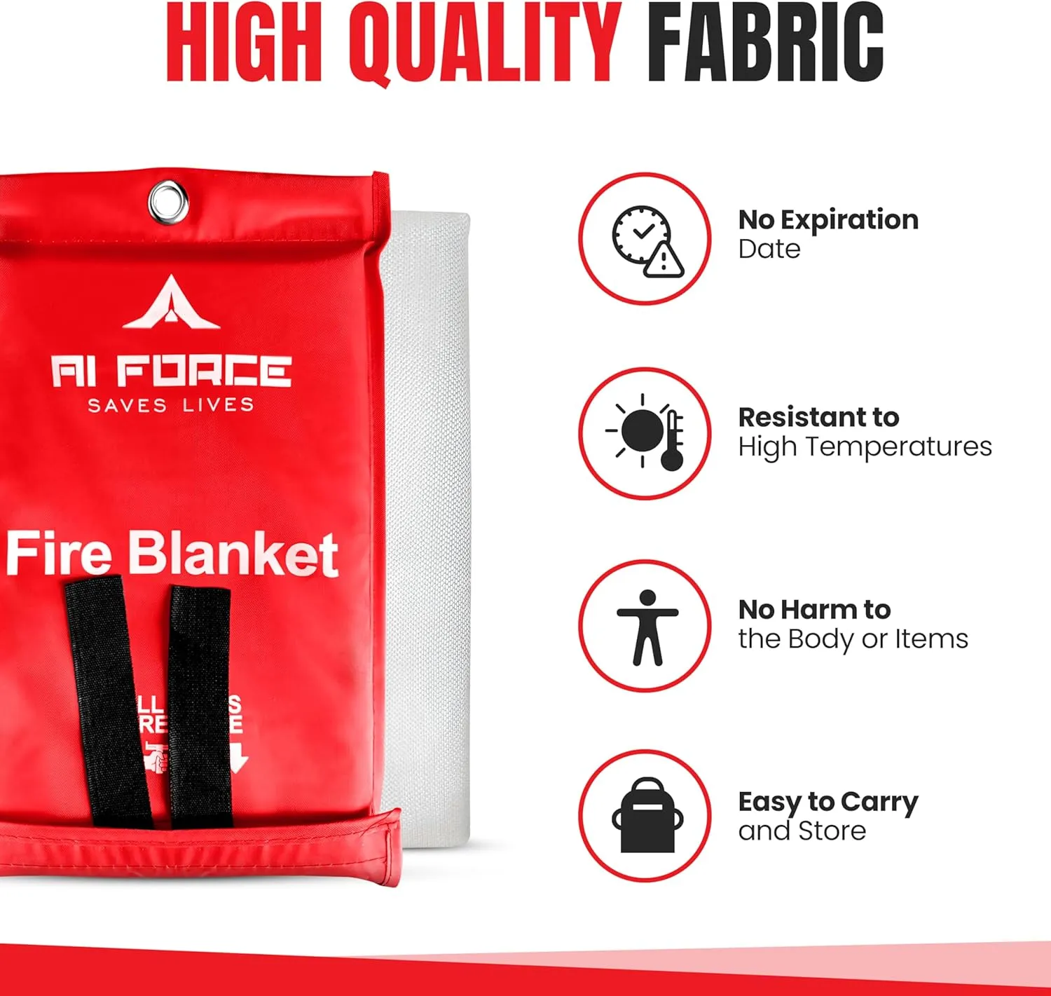 Fire Blanket with Gloves & Hooks – Fireproof Emergency Safety Blanket for Home, Kitchen, Fireplace, Camping, BBQ, Grease & Outdoor Fires – Survival Gear