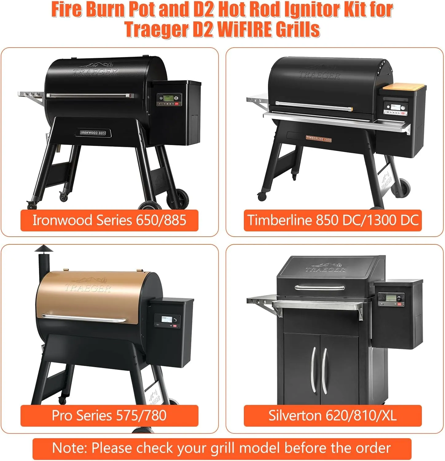Fire Burn Pot and D2 Hot Rod Ignitor Kit for Traeger Pro 575 & 780, Ironwood 650 & 885, Silverton 620 & 810 Wood Pellet Grills with D2 Direct Drive and WiFIRE Technology, Porcelain-Enameled Fire Pit