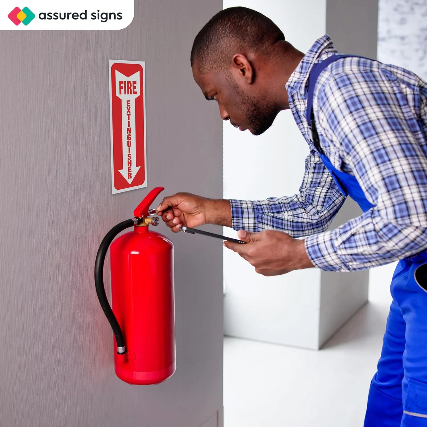 Fire Extinguisher Sign Sticker - 36 Pack - 4" X 12" - 5 Mil Vinyl - Bright Red White Colors - Durable Self Adhesive, Weatherproof, Photoluminescent and UV Protected - Ideal for Inside Office or Boat