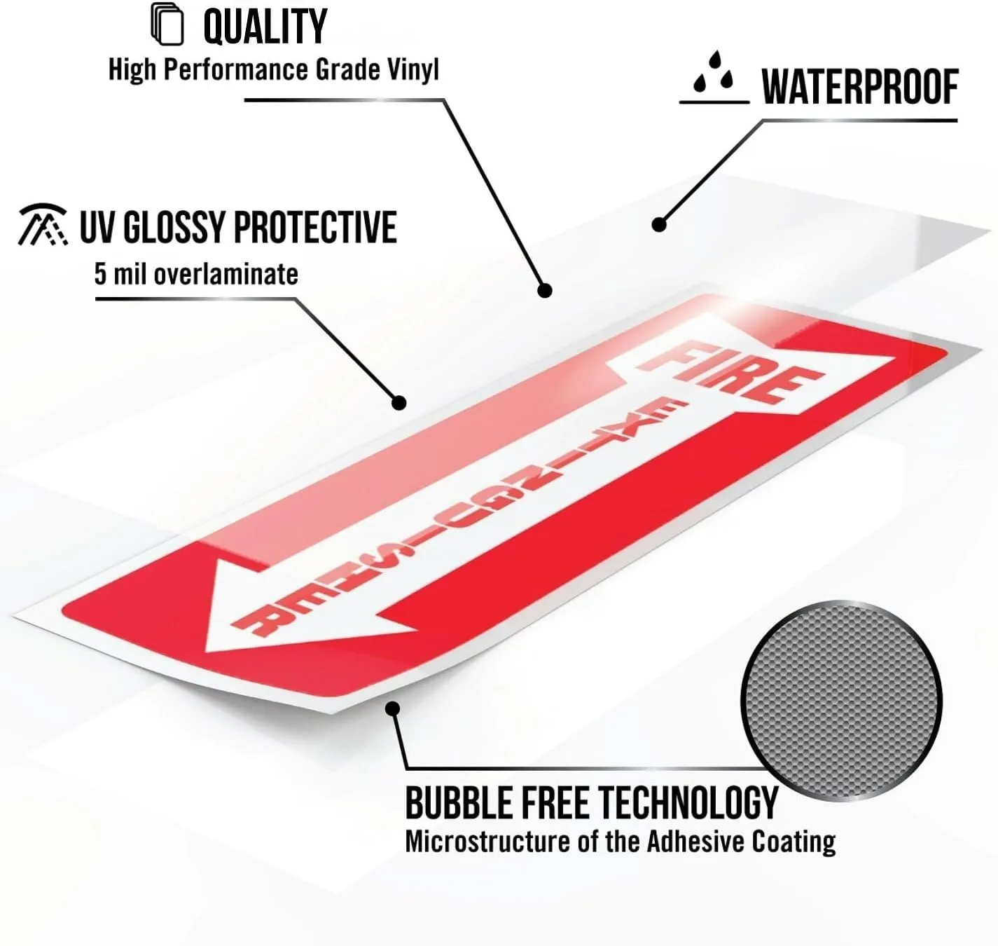 Fire Extinguisher Sign Sticker - 36 Pack - 4" X 12" - 5 Mil Vinyl - Bright Red White Colors - Durable Self Adhesive, Weatherproof, Photoluminescent and UV Protected - Ideal for Inside Office or Boat