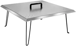 fire Pit Heat Deflector, Stainless Steel fire Pit Cover, Square fire Pit Burner Cover to Push Heat Down and Out, fire Pit lid with Foldable Legs with Carrying Handle,24 x 24 x 13