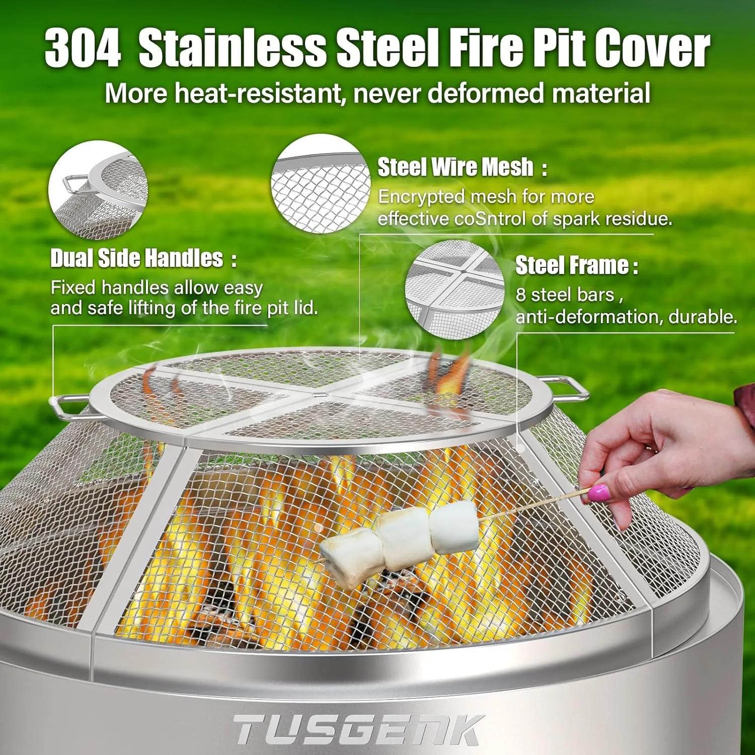 Fire Pit Screen for Solo Stove Bonfire, 19.5inch Fire Pit Spark Screen for Solo Stove Accessories, Durable Stainless Steel Spark Protector Mesh Screen for Fire Pits with Shield Removal Tools