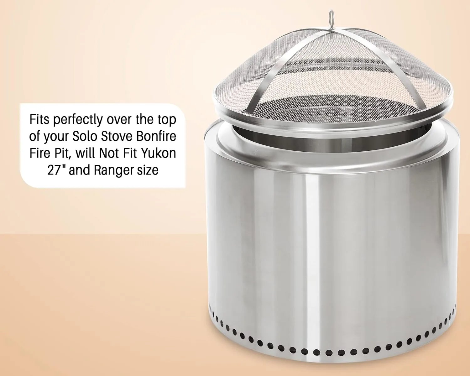 Fire Pit Spark Cover Compatible with Solo Stove Bonfire Size Fire Pit, Easy to Lift Stainless Steel Fire Pit Spark Screen Accessories (Stainless Steel Spark Screen)