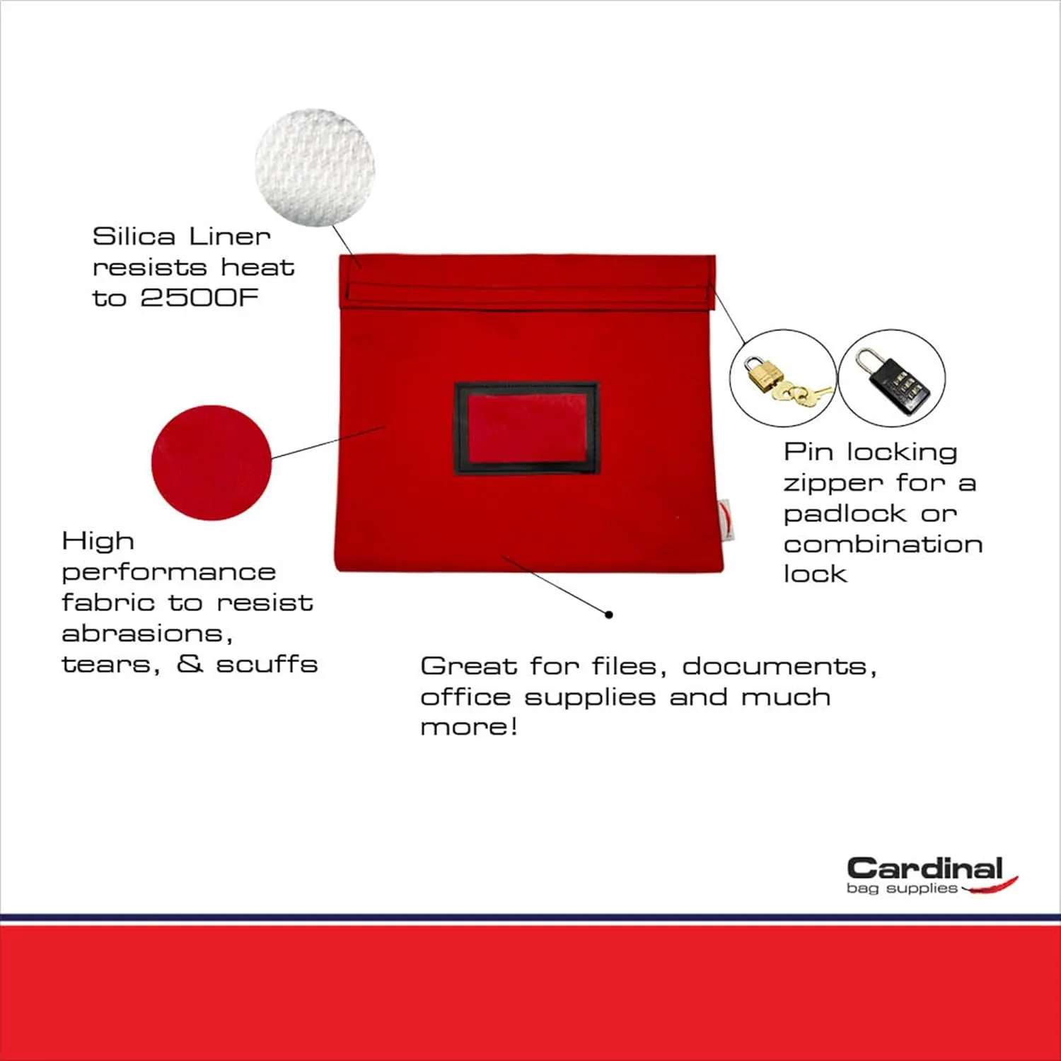 Fire Resistant and Water Repellent Document Bag, 14 x 11 Inch (Red)