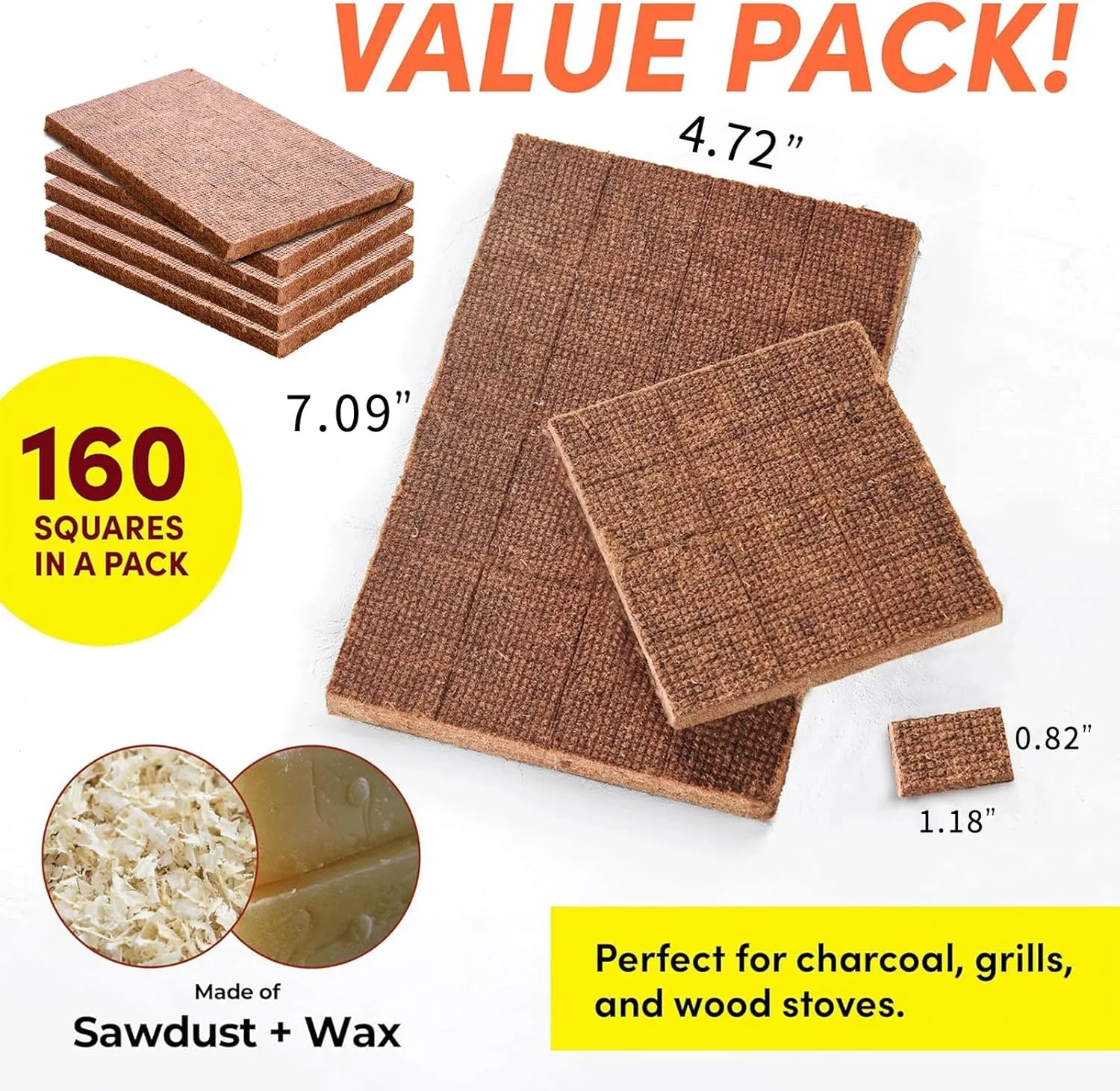Fire Starter 160 pcs - Fire Starters for Campfire, Outdoor Fire Pit, Wood Stove, Logs Fireplaces, BBQ, Water Resistant & Odorless Firestarter - Camping Essentials
