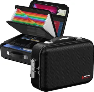 Fireproof Document Box with Lock, Large Hard Fireproof File Organizer Heat Insulated Fireproof Waterproof Box Portable Home Travel Safe Storage for Important Documents Files Laptop Passports Black