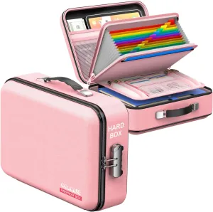 Fireproof Document Organizer, Hard Case Fireproof Document Box with Lock Hard-Shell Design Fireproof Water Resistant Document Box for Important Documents Certificates Laptop Passports Pink