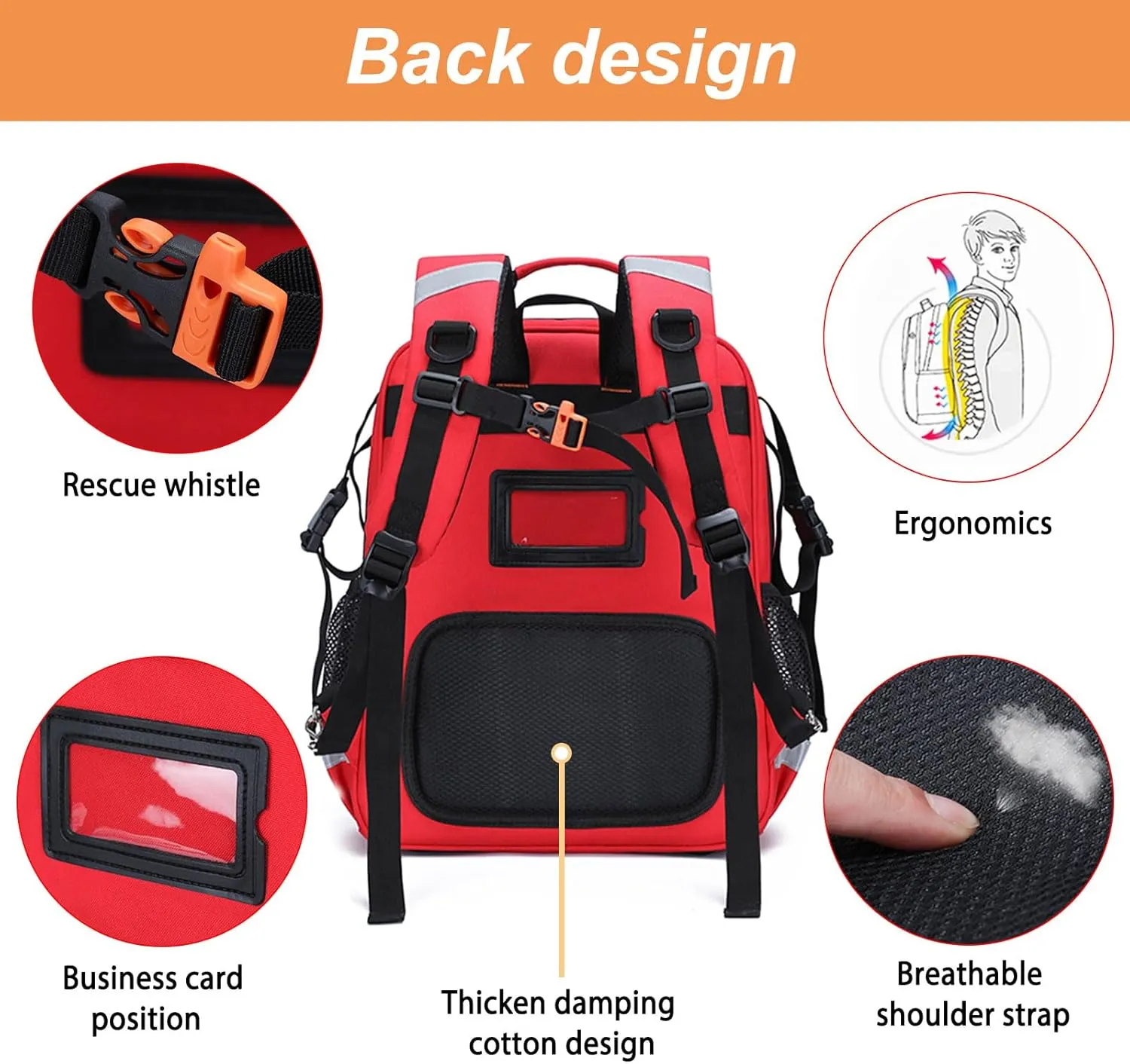 First Responder Bag Medical Backpack Empty,Trauma Backpack with Reflective,Medical Emergency Kits for Outdoor Travel Camping,Bag Only(Red)
