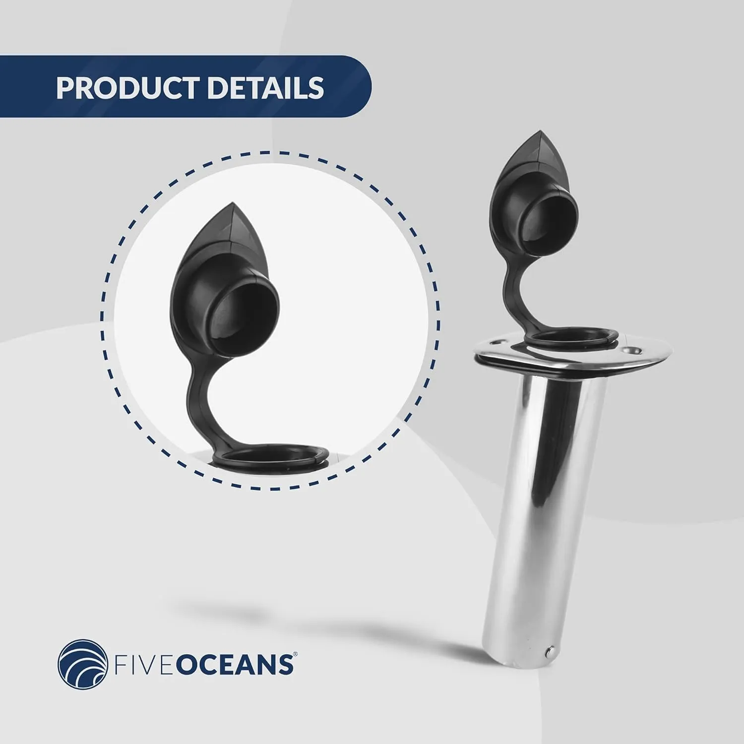 Five Oceans Fishing Rod Holder, 15/30/90 Degree Rod Holder for Boat, Clamp-on Fishing Rod Holder, Single Piece Rack Rod Holder