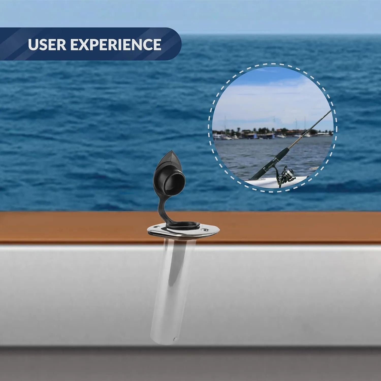 Five Oceans Fishing Rod Holder, 15/30/90 Degree Rod Holder for Boat, Clamp-on Fishing Rod Holder, Single Piece Rack Rod Holder