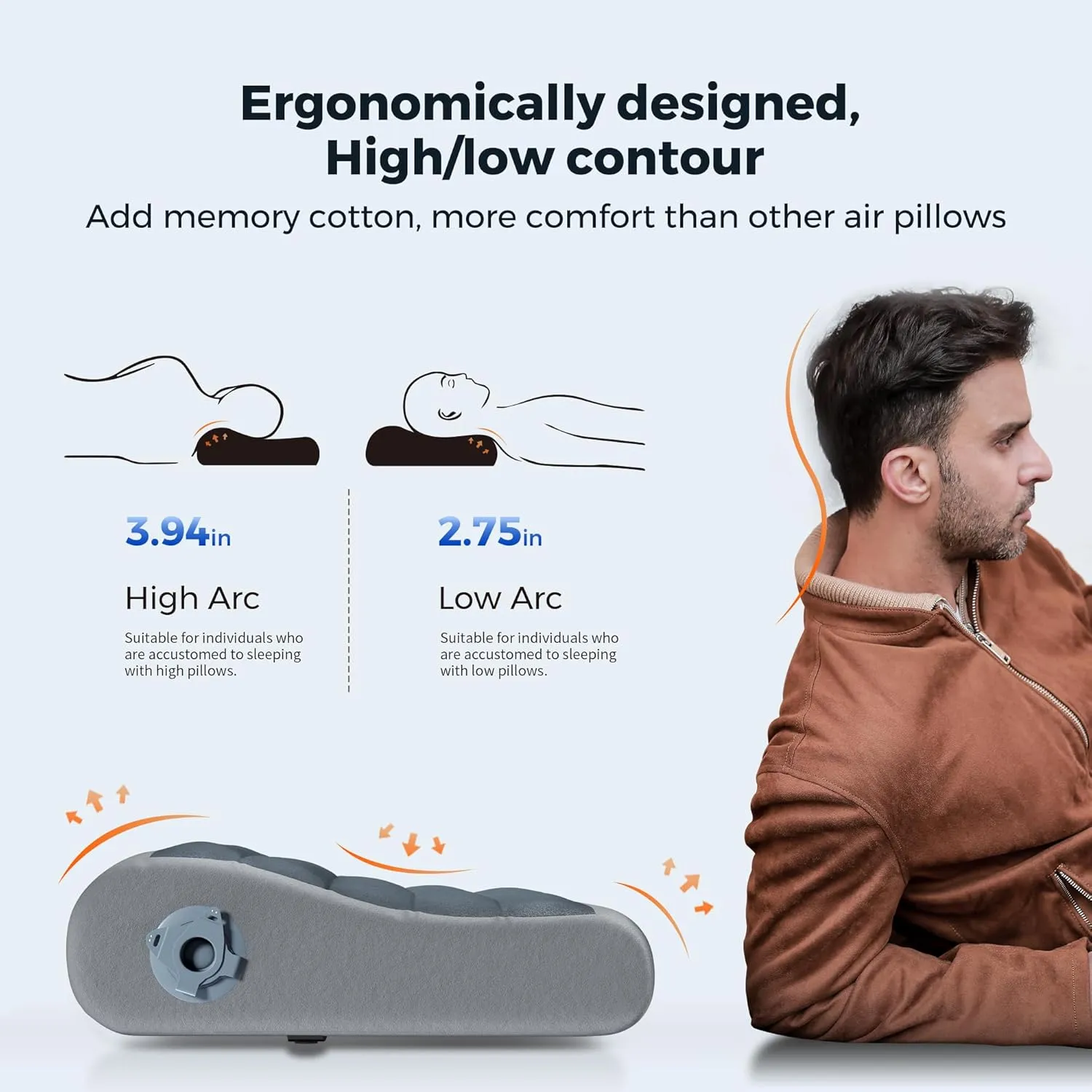 FLEXTAILGEAR Inflatable Camping Pillow, Ergonomic Travel Pillow Backpacking Gear with Washable Removable Cover Separate TPU Bladder for Camp, Hiking, Airplane, Road Trip, Office