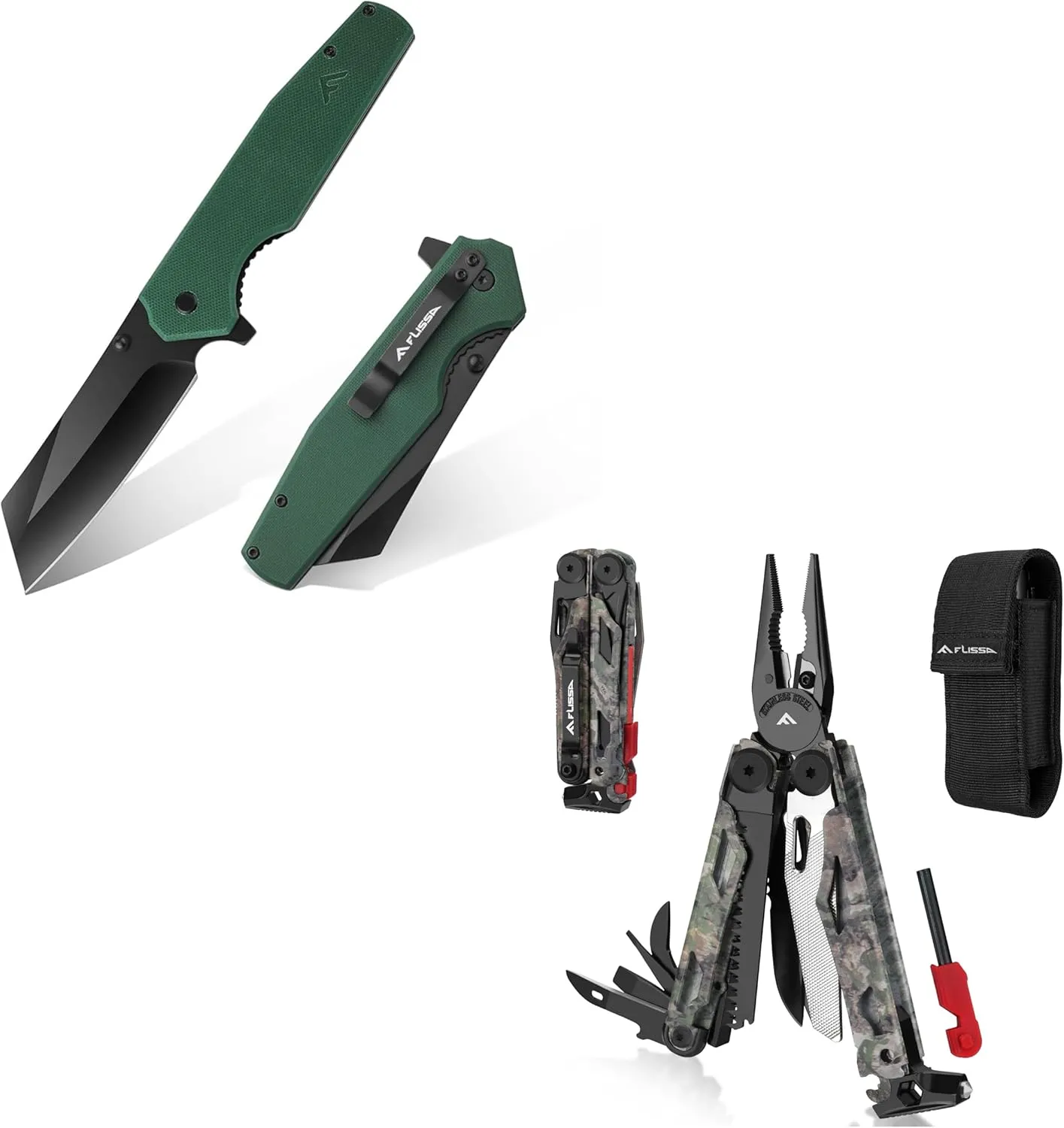 FLISSA Folding Knife & 18 in 1 Camo Multitool Pliers
