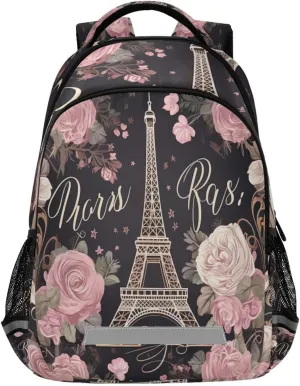 Flowers Eiffel Tower Design Waterproof Backpack - Casual Outdoor Sports Daypack with Ergonomic Shoulder Straps#826