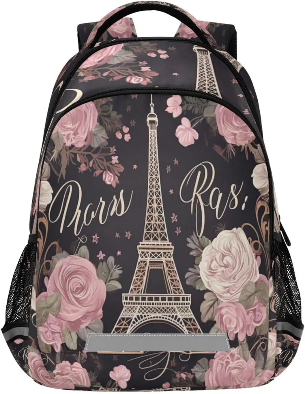 Flowers Eiffel Tower Design Waterproof Backpack - Casual Outdoor Sports Daypack with Ergonomic Shoulder Straps#826