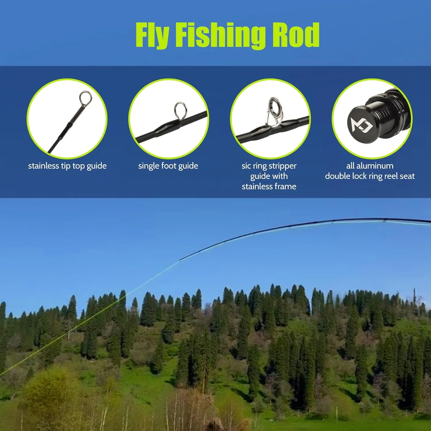 Fly Fishing Rod and Reel Combo Starter Kit with 24T Graphite Trout Travel Fly Rod with Cork Handle and Die Cast Aluminum Fly Reel and Accessories