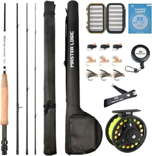 Fly Fishing Rod and Reel Combo Starter Kit with 24T Graphite Trout Travel Fly Rod with Cork Handle and Die Cast Aluminum Fly Reel and Accessories