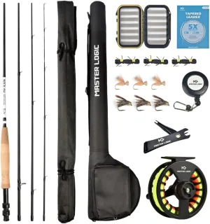 Fly Fishing Rod and Reel Combo Starter Kit with 24T Graphite Trout Travel Fly Rod with Cork Handle and Die Cast Aluminum Fly Reel and Accessories
