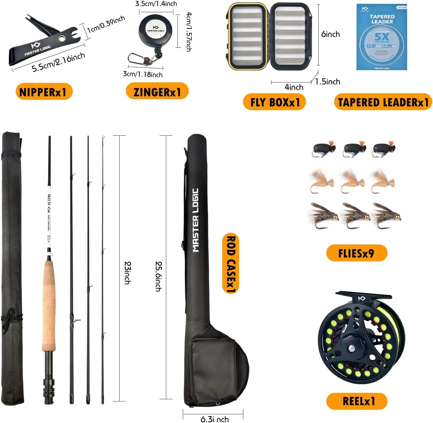 Fly Fishing Rod and Reel Combo Starter Kit with 24T Graphite Trout Travel Fly Rod with Cork Handle and Die Cast Aluminum Fly Reel and Accessories