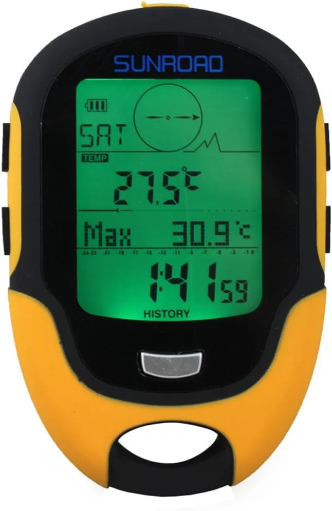 FR500 Multifunction LCD Digital Altimeter Barometer Compass Thermometer Hygrometer Weather Forecast LED Torch