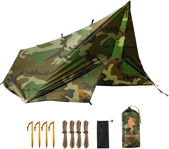 FREE SOLDIER Waterproof Portable Tarp Multifunctional Outdoor Camping Traveling Awning Backpacking Tarp Shelter Rain Tarp (Camo)